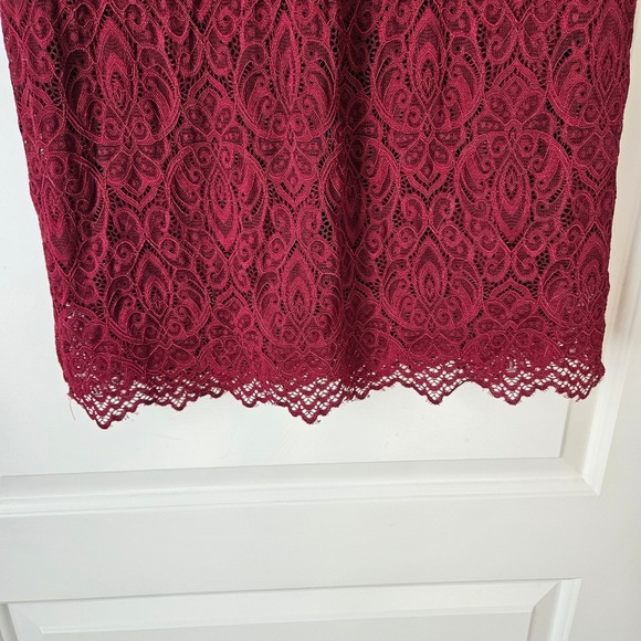 Noctflow Red Lace Long Sleeve Dress High Neck Size Large Holiday Sheath Dress - Picture 10 of 11